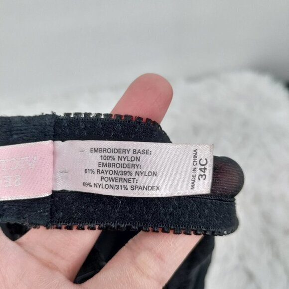 Victoria's Secret Floral Embroided Lace Underwire Bra Size 34C Women Black - Picture 4 of 7